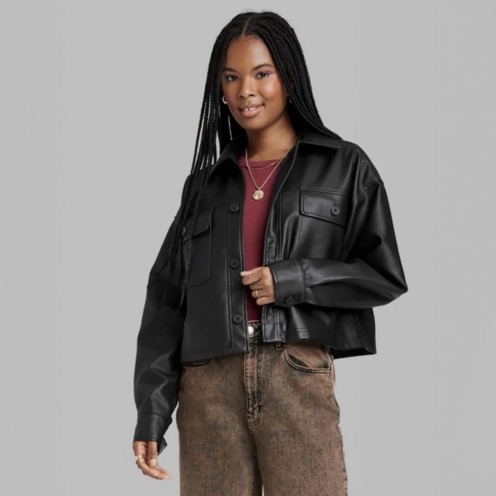 Cropped Faux Leather Jacket